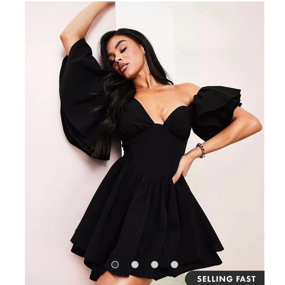 ASOS LUXE One Shoulder Corset Detail Ruffle Dress in Black Size US10 NWT